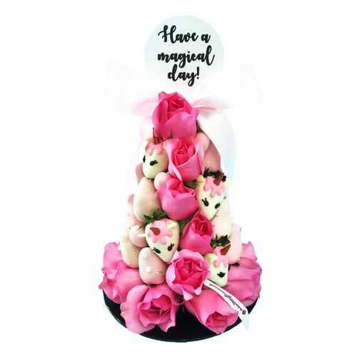 25cm Pastel Pink Unicorn Strawberry Tower